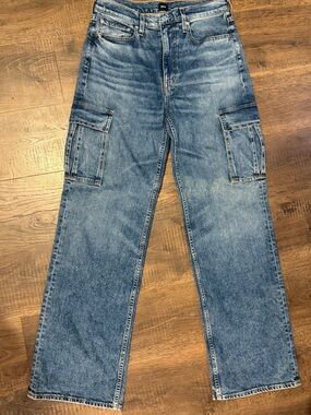 Edwin Blue Denim Jeans with Leather Patch